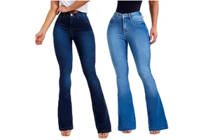Wholesale New Fashion Plus Size Jeans Button Denim Casual Pants High Waist Flared Trousers Women's Jeans