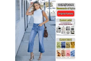 Women's Capri Jeans E-commerce for Loose-fitting Slimming Wide-leg Straight Jeans Washed Denim Shorts Mid Denim