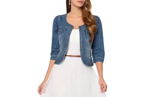 Custom Women's Breathable Vintage Short Slimming Thin Long Sleeve Spring and Autumn Jeans Top Hole Large Size Jacket