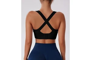 Women Criss Cross Sports Bra | High for Hook Eye Back Closure | Front Sweat-Wicking Polyester Spandex Adjustable Workout