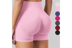 M394 Women's High-Waist Fitness Pants Quick Dry Nylon Scrunch Butt Biker Yoga Shorts with Logo Solid Color Lady Fashion
