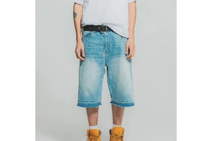 High Quality Vintage Customizable LOGO Mid Waist Acid Washed Distressed Men's Breathable Denim Shorts