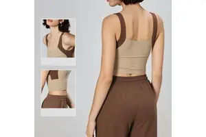 Custom Women Color Block Yoga Tank Top Sports Bra Fixed Cup One Piece Gym Fitness Running Activewear Vest