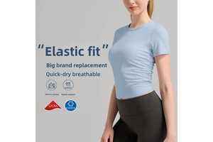 Yoga Wear Sports T-Shirt Quick-Drying Slim Fit Spandex/Nylon Defined Waist Ribbed Trim Womens Fitness Short-Sleeve Top