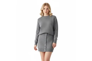 Custom Women Knit Sweater Sets Crew Neck Long Sleeve Ladies Sweater Suits Fashion Women Knit Skirt Suit Two-piece