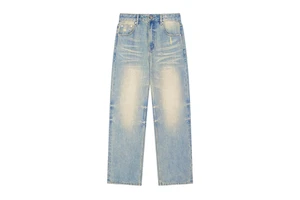 Customized High Quality Hot Sale Denim Men's Vintage Loose Wide Leg Pants Breathable Denim Casual Sun Faded Rew Hem