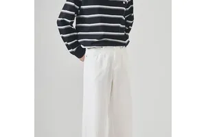 2026 Spring Men's 100% Pure Cotton White Denim Jeans Premium Loose Fit Straight Leg Pleated Casual Trousers for Urban Streetwear