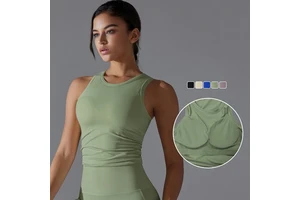 Women's Casual Ribbing Yoga Tank Tops with Padded Custom Logo Breathable Quick Dry Canvas Sportswear for Fitness