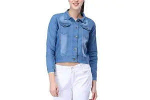 Women's Denim Jeans Jacket Jean Women Cropped Denim Jacket With Sun Fade wash denim jacket