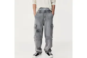 Loose Wide Leg Light Blue Men Denim Jeans Long Length Straight Bottom Breathable Soft Fabric High Quality Vintage Winter Casual