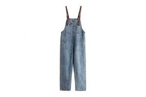 Women Trendy Breathable Eco-Friendly Baggy Straight Plus Size Denim Overall Jeans Blue Versatile Romper Latest Jumpsuit