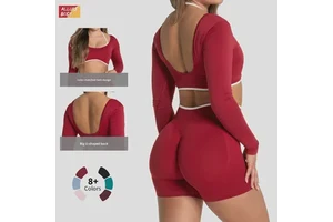 Seamless Two-Piece Yoga Top for Women Long-Sleeve Fitness Sports Top Breathable Plus Size Yoga Set