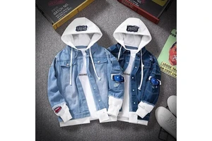 OEM/ODM Hooded Denim Jacket Men's Hip Hop Jeans Coat Retro Jean Jacket Street Casual Bomber Jacket Outerwear Hoodies
