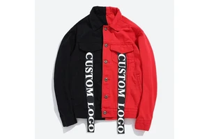 Custom Logo Black & Red Men's Jackets & Coats Distressed Two Tone Jeans Jackets Mens Denim Jacket