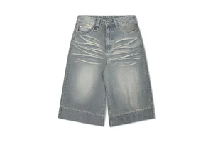 2025 Summer High Quality Men's Jeans Shorts Denim Fabric Outdoor Baggy Vintage Distressed Stone Wash Denim Shorts Men