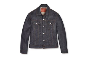 Xufei Casual Wear Dark Blue Men's Original Red Selvedge Denim Work Jacket Japanese Vintage Slim Thick Jean Jacket