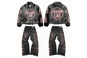 DiZNEW 2026 Men's Jeans Set Emboss Men's Large-sized Jeans and Denim Jacket 3D Digital Printing High-quality Men's Jeans