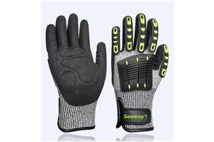 Seeway Heavy Duty Anti-Impact Safety Gloves Nitrile Coated Grip PVC HPPE Material EN388 Certified for Shock Protection