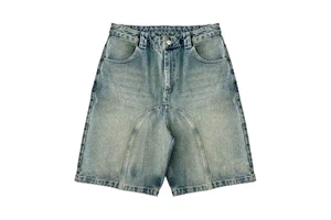 Men's 100% Cotton Denim Shorts Casual Straight Fit Summer Fashion Vintage Zipper Fly Low Waist Waterproof Breathable