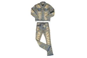 Custom Men's Denim Jeans 100% Polyester Casual Embroidered Acid Wash Vintage Double Baggy Plus Size Sets Quick Dry