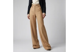 Extra Long Gold Button Decoration Wool Blend High Waist Formal Pants Tall Women Vintage Style Formal Suit Trousers Custom