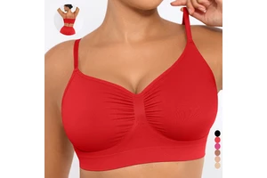 Hexin Women's Wireless Bralette Deep Cup Comfort Everyday Seamless Knitted Bra Adjusted-Straps Push-up Back Fat Shapewear