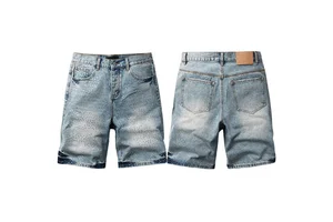 Luxury Man's Oem Streetwear Custom Vintage Wash Men's Denim Shorts Streetwear Jeans Shorts with Rhinestones Jorts