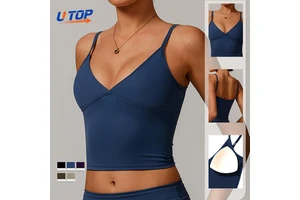 Yoga V Neck Women's Breathable Eco-friendly Nylon Spandex Naked Fabric Quick Dry Tank Top for Fitness Workout Vest