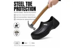 CE AN1 Grade Steel Toe Safety Clogs Anti Impact Anti Puncture Waterproof EVA Anti Slip Chef Shoes For Restaurant Factory Workers