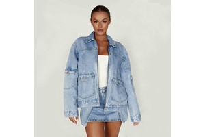 Wholesale Denim High Quality Womens Utility off Shoulder Denim Boilersuit Jumpsuits Women Cargo Denim Jumpsuit