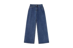Draped Wide Leg Casual Solid Denim Trousers Women Loose Fit High Waist Eco-Friendly Breathable Smooth Finish
