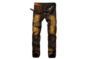 Top Trendy High Waist Loose Fit Straight Jean Men's Denim Pants Customized Printed Plus Size Wholesale for Sale OEM Serviced