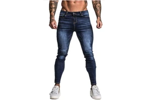 Fashion Blue Skinny Fit Stretch Denim Non-ripped Plus Size Mens Jeans for Men Stylish