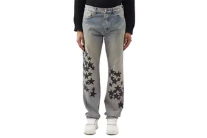 Fashion Star Men's Plus Size Jeans Loose Straight Leg with Distressed Vintage Logo Design Summer Washed Denim Pant