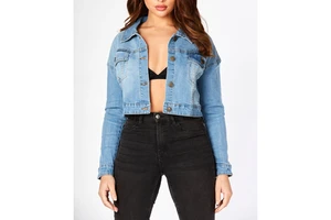Women's Crop Denim Jacket 2025 Fashion Washed Jeans Jacket Ladies Long Sleeve Cropped Denim Jacket OEM Serviced
