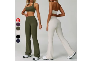New Lady Solid Front Breathable Yoga 2-Piece Gym Workout Set Halter Neck Sports Bra Quick Dry Lightweight High Waist Butt Lift
