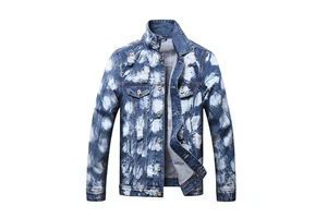Factory Price Winter Denim Jacket Men Casual Breathable Windproof Eco-Friendly 100% Cotton Acid Wash Quick Dry Stand Front