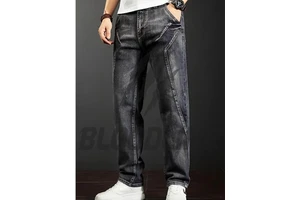 Men's Stonewashed Harem Jeans Plus Size Loose Fit Mid Waist Casual Cotton Denim Patch Pocket Button Fly Woven Midweight