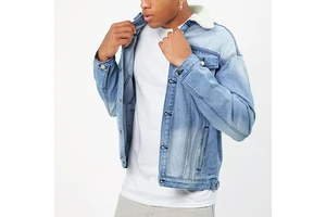 Custom Men's Winter Denim Jacket European Fit Wool-Lined Thick Warm Outerwear Light Blue Black Denim Jeans Jackets