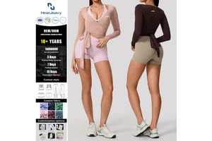 Women's Yoga Top Long Sleeve Strapless Deep V-Neck Quick Dry Breathable Lightweight Fitness Shirt with Custom Logo Option
