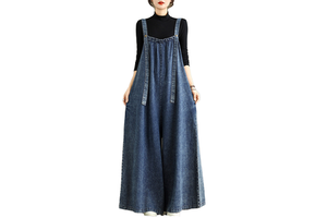 Womens Vintage Loose Denim Jumpsuit Wide Leg Casual Baggy Denim Overall Jumpsuit Plus Size Fashion Denim Outfit