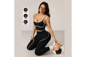 Custom Seamless Yoga Pants Set for Women Color-blocked Sports and Fitness Set Running Vest High-waisted Peach-shaped Pants