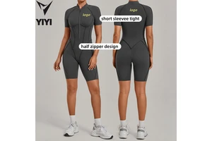 Women High Intensity Sports Jumpsuit Half Zipper Gym Running Yoga Push up Workout Fitness Wear One Pieces Tight Bodysuits