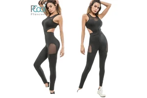 Mesh Panel Cut Out Gym Sleeveless Fitness Yoga Wear Sport Jumpsuit