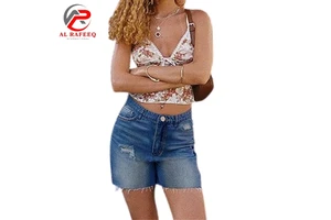 Hot Sale Summer Women's High Waisted Plus Size Breathable Eco-Friendly Skinny Fit Denim Shorts Spandex/Polyester