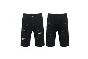 High Quality Skinny Jeans Casual Denim Ripped Shorts Men Black Denim Jorts Mens Jeans Shorts