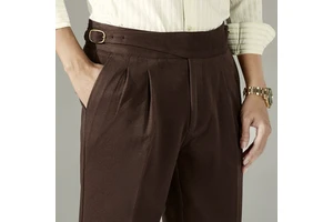 Men's Italian Retro High Waist Straight Leg Casual Trousers Spring Collection Copper Buckle Double Knife Waist Colored Wash