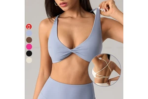Hot Sale 2025 Women Front Twist Backless Removable Chest Pad Sports Top Lightweight Quick Dry Elastic Running Yoga Bra