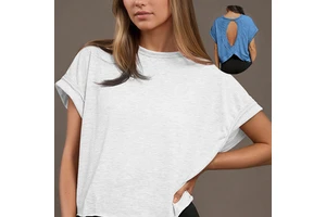 YY Wholesale Summer Open Back Workout Tops for Women Loose Fit Athletic Crop Tee Quick Dry Short Sleeve Gym Running Yoga Shirt