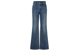 Women's Deep Blue Vintage High Waist Palazzo Breathable Plus Leg Denim Skinny Fit Stretch Light Wash Summer/Autumn Winter